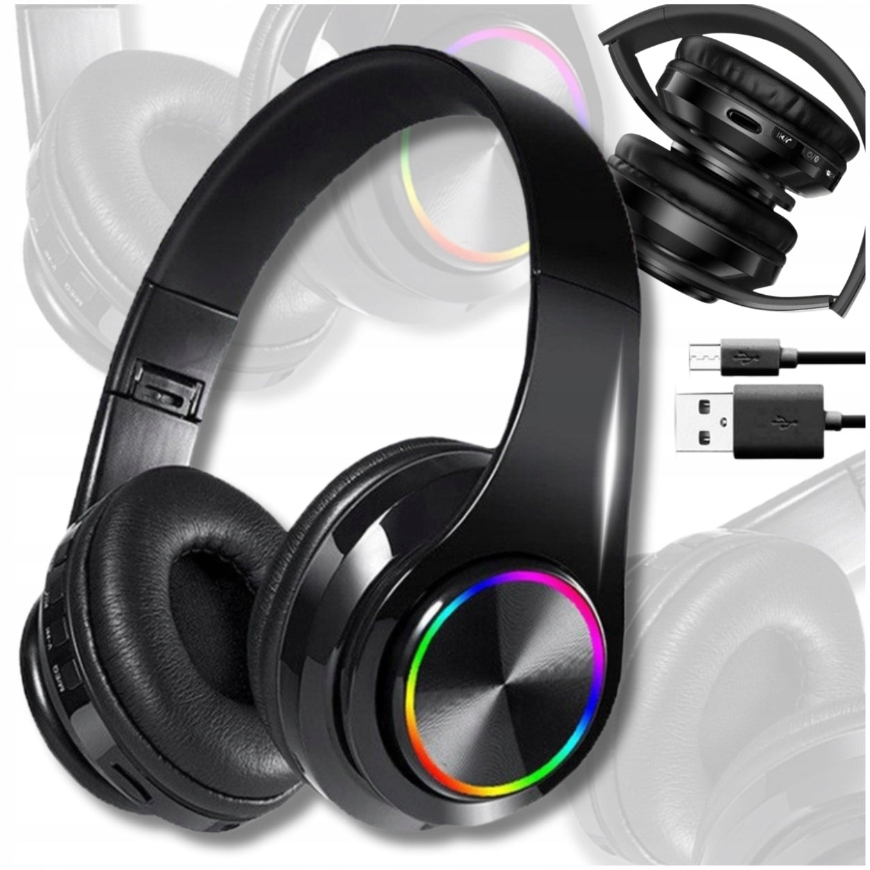 HEADPHONES WITHOUT WIRED GLOWING AROUND-EAR FOR KIDS FOR LAPTOP CARD SD