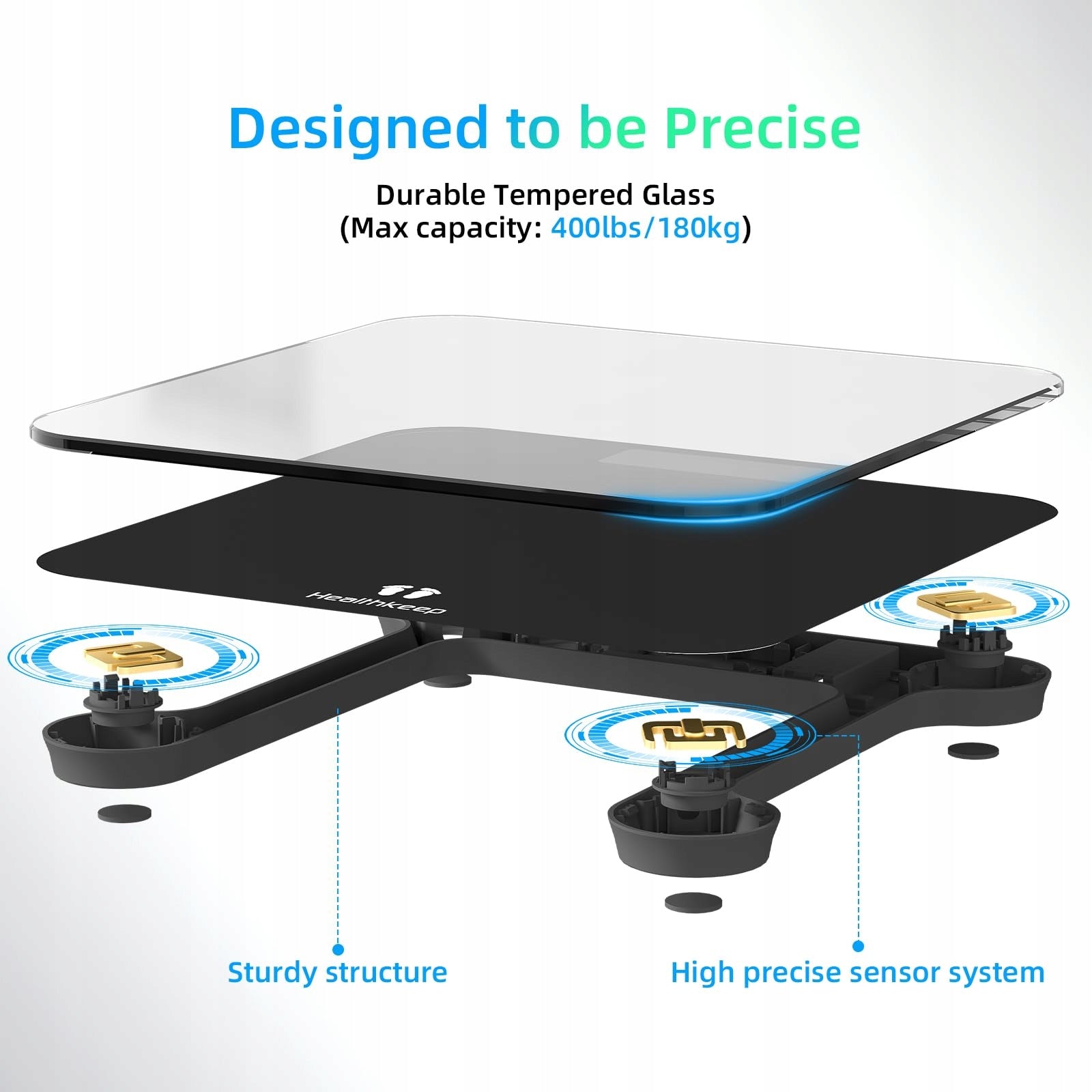 HEALTHKEEP Personal Scale Digital StepOn Technology Glass Black Brand Healthkeep