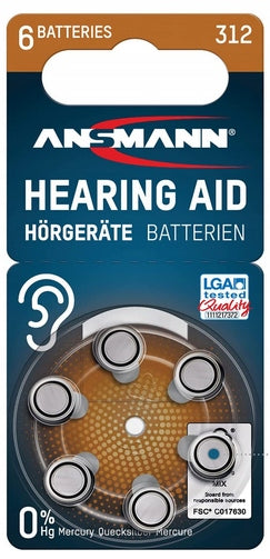 HEARING AID BATTERIES ANSMANN TYPE 312 PR41 1.4 V 6PCS
