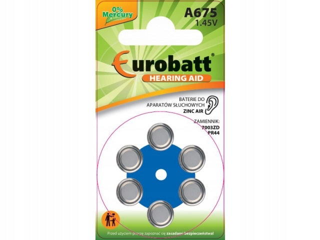 HEARING AID BATTERIES Battery Eurobatt A675 7003ZD PR44 6PCS