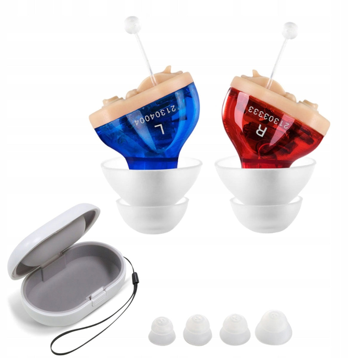 HEARING AID CIC SMALL INVISIBLE RED BLUE Ear right and left