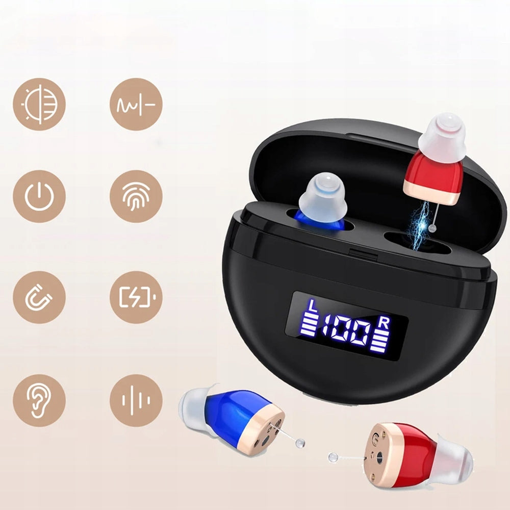 HEARING AID WITH CHARGING AND CASE - WIRELESS, IN-EAR, FOR SENIORS Packaging status original