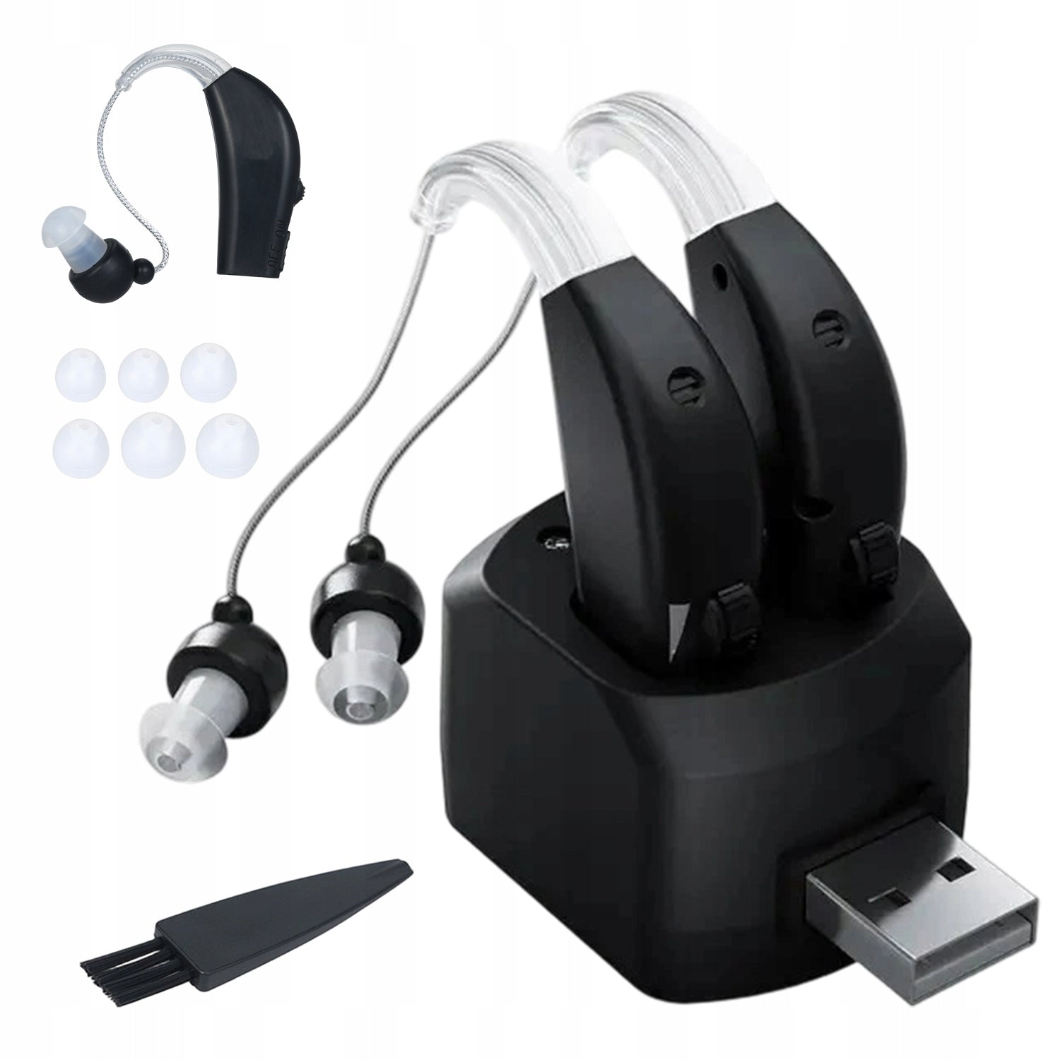 HEARING AIDS VOLUME CONTROL WITH 12-18H BATTERY AND CLEANING BRUSH