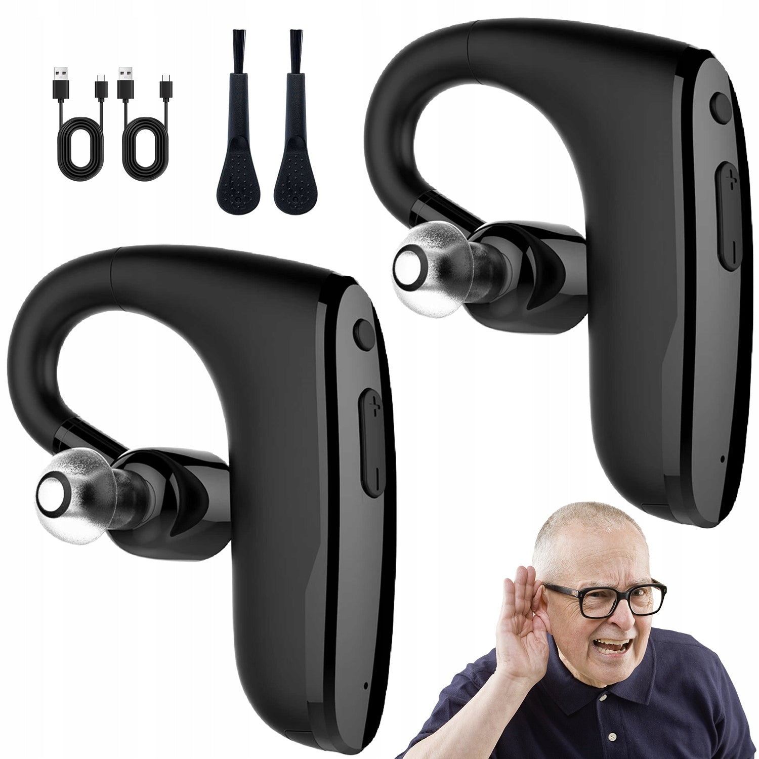 HEARING AMPLIFIER DIGITAL HEARING AIDS 2 PCS BLACK BLUETOOTH 200MAH