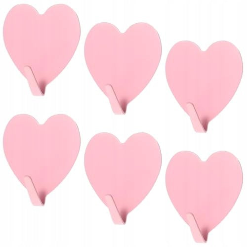 HEART-SHAPED SELF-ADHESIVE WALL HOOKS METAL PINK 6 PCS Brand no brand