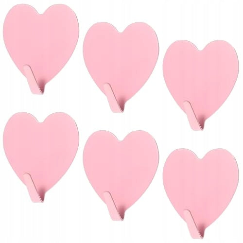 HEART-SHAPED SELF-ADHESIVE WALL HOOKS METAL PINK 6 PCS