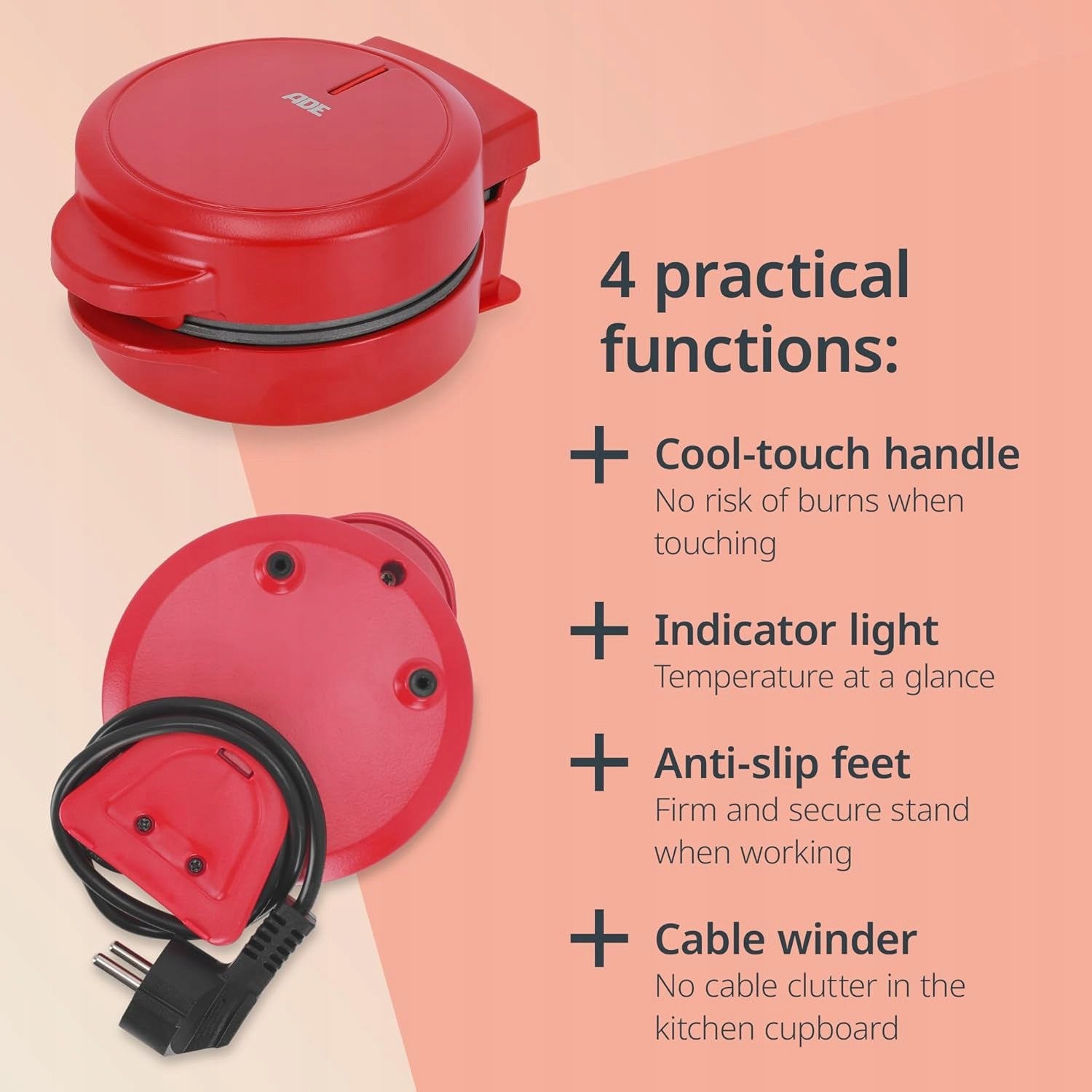 HEART SHAPED WAFFLE IRON 550W NONSTICK MINI FOR 1 PERSON RED Packaging status original