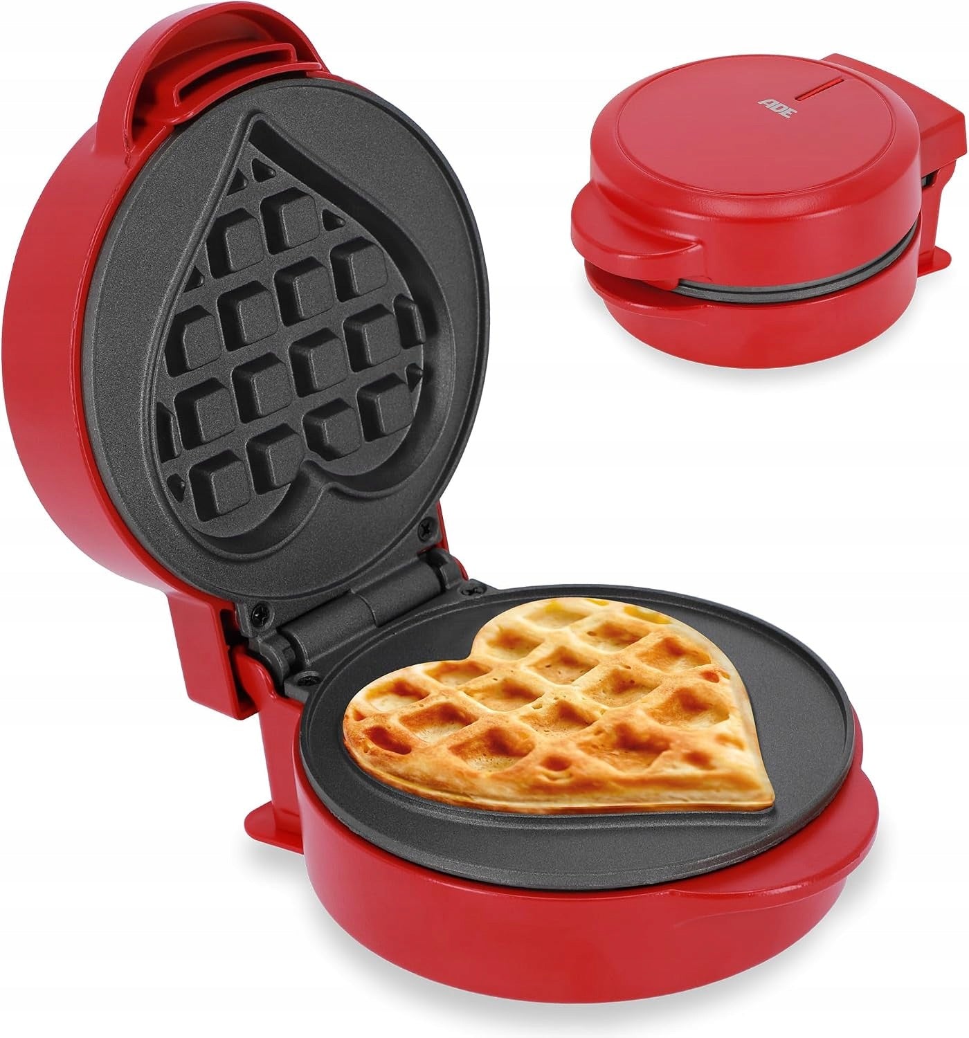 HEART SHAPED WAFFLE IRON 550W NONSTICK MINI FOR 1 PERSON RED