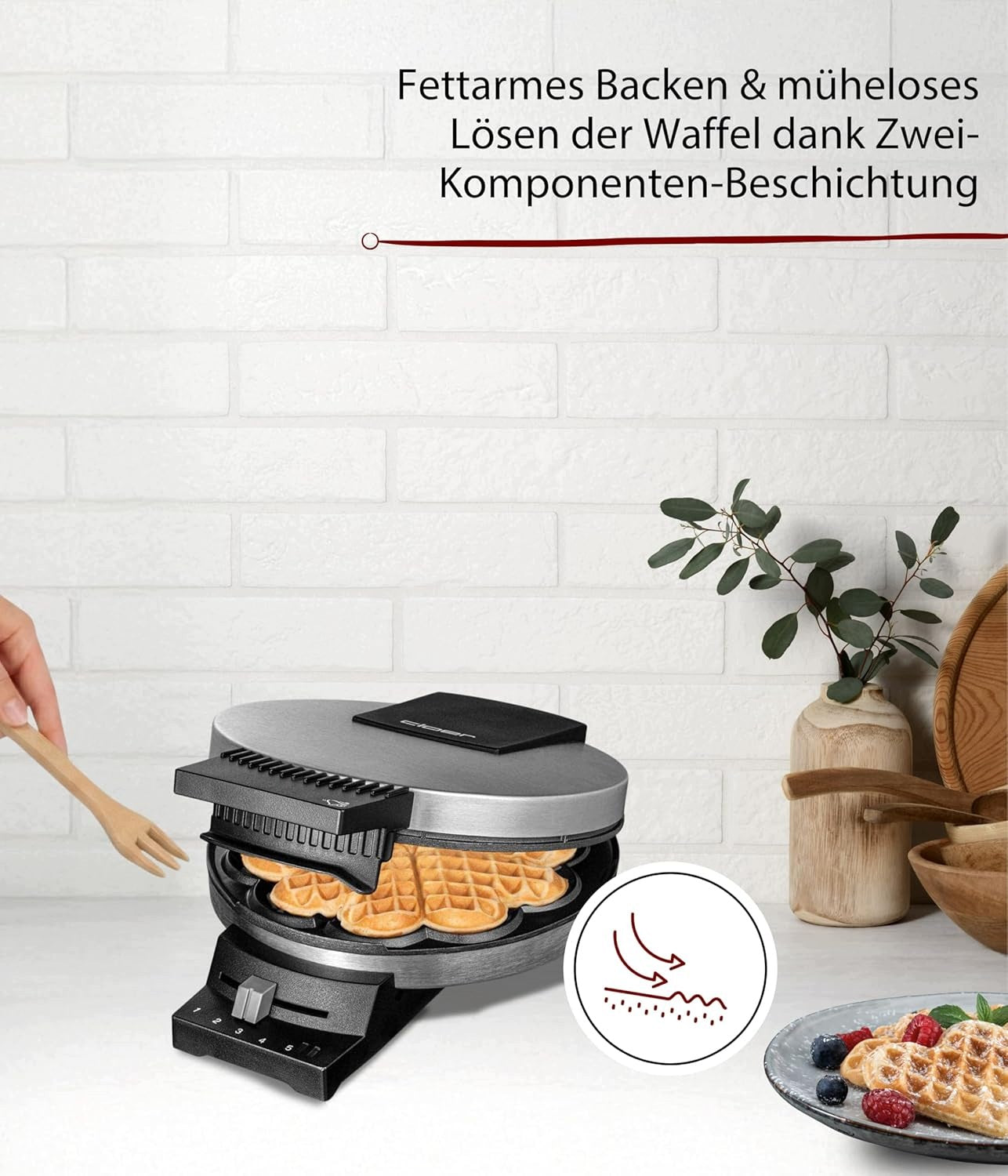 HEART SHAPED WAFFLE MAKER CLOER 189 930W TIMER STAINLESS STEEL Brand Cloer