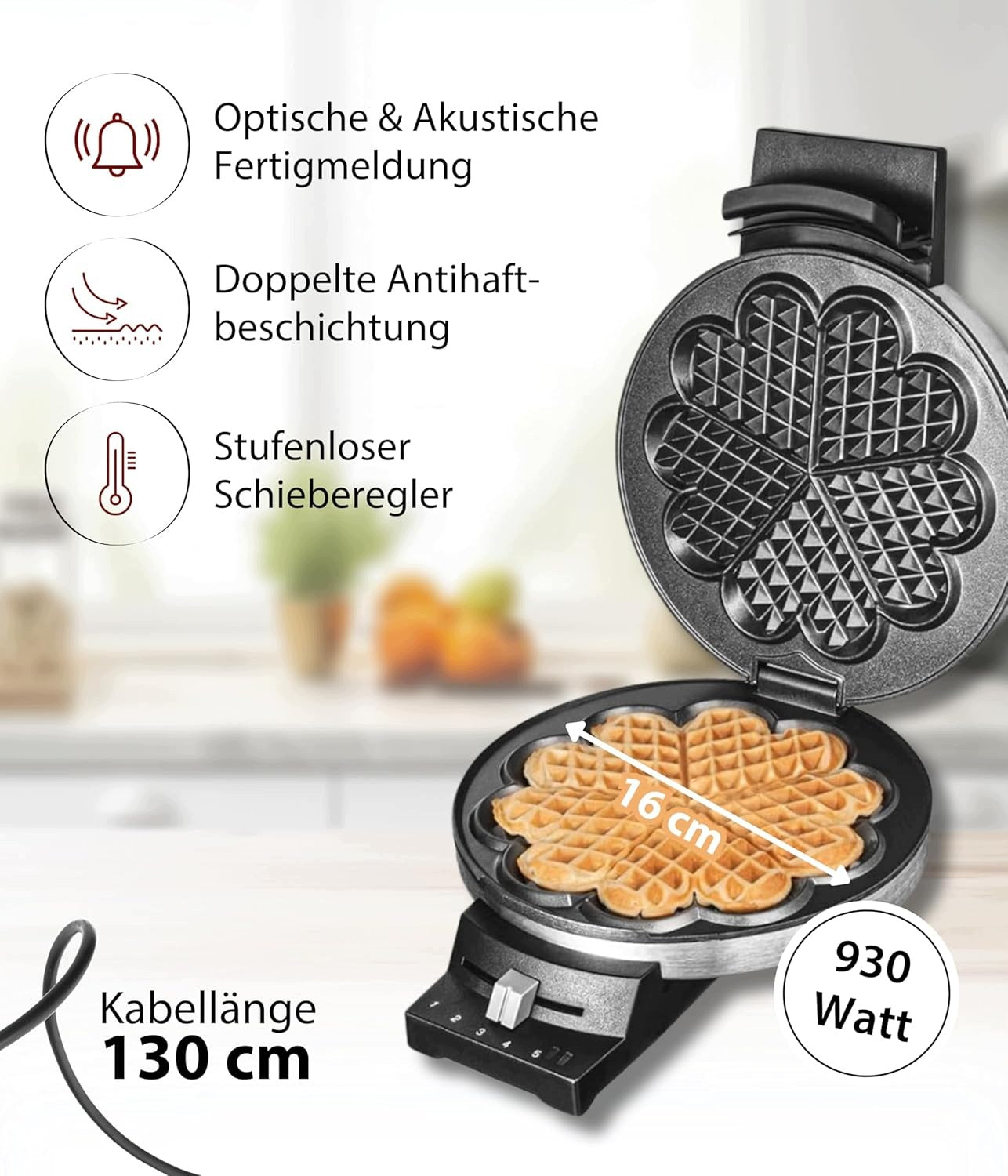 HEART SHAPED WAFFLE MAKER CLOER 189 930W TIMER STAINLESS STEEL Packaging status original