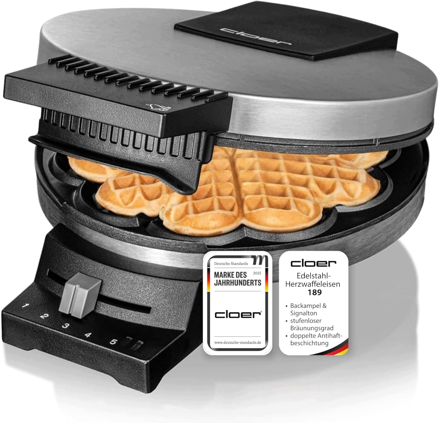 HEART SHAPED WAFFLE MAKER CLOER 189 930W TIMER STAINLESS STEEL