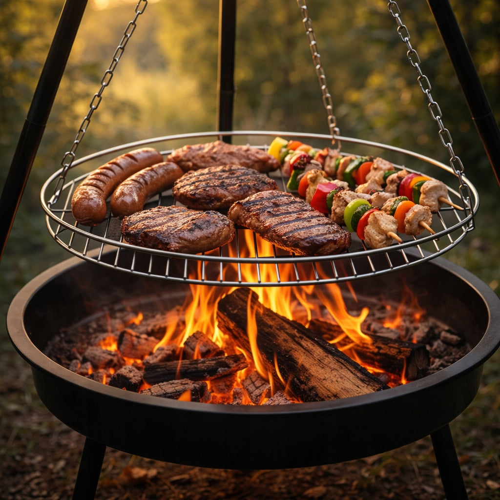 HEARTH TRIPOD GRILL GARDEN FOCAL GRATE HANGING LARGE 52CM FIREPLACE Grate width 49 cm