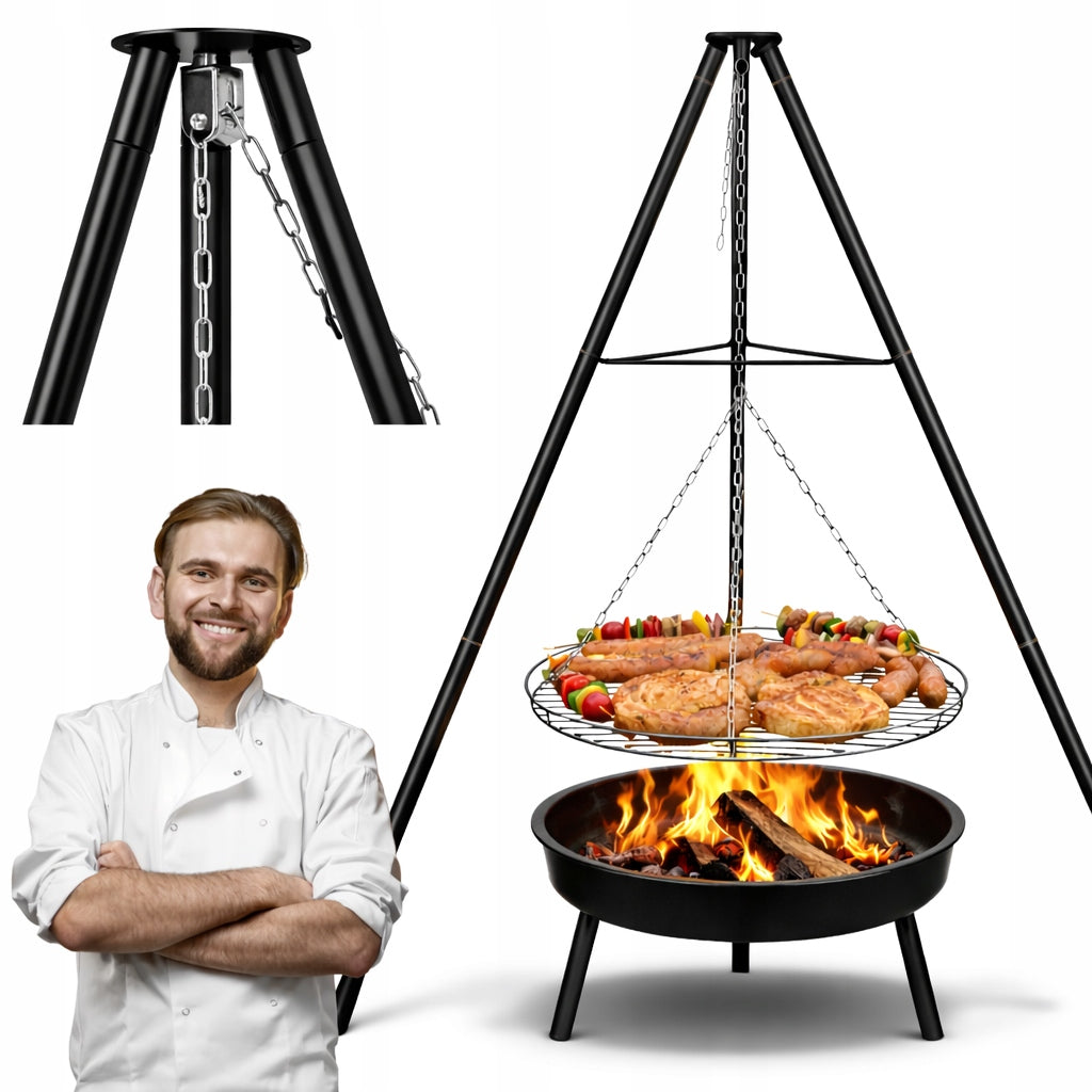 HEARTH TRIPOD GRILL GARDEN FOCAL GRATE HANGING LARGE 52CM FIREPLACE