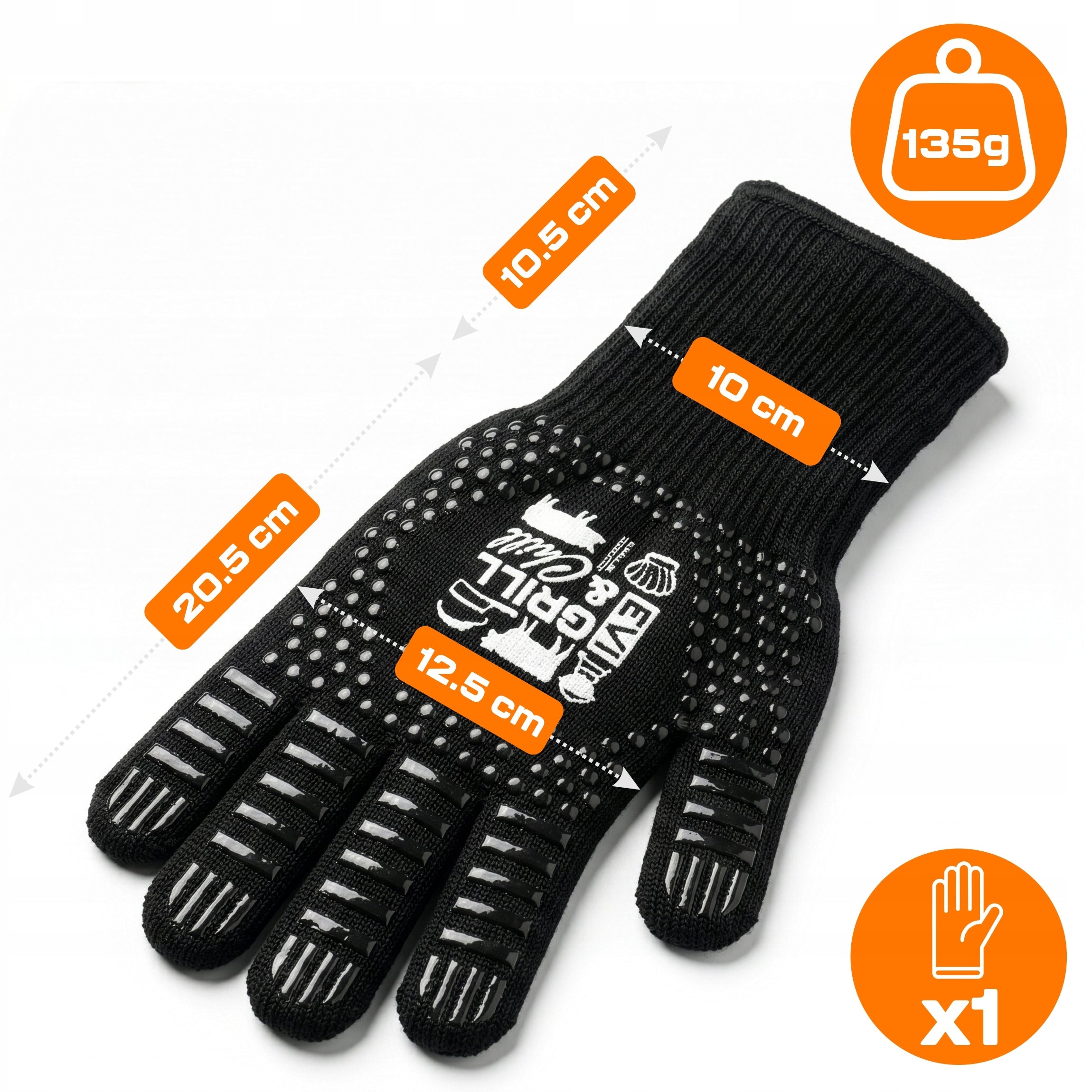 HEAT-RESISTANT PROTECTIVE KITCHEN GLOVE FOR GRILL 800°C FIREPLACE LONG CERT. Packaging status original