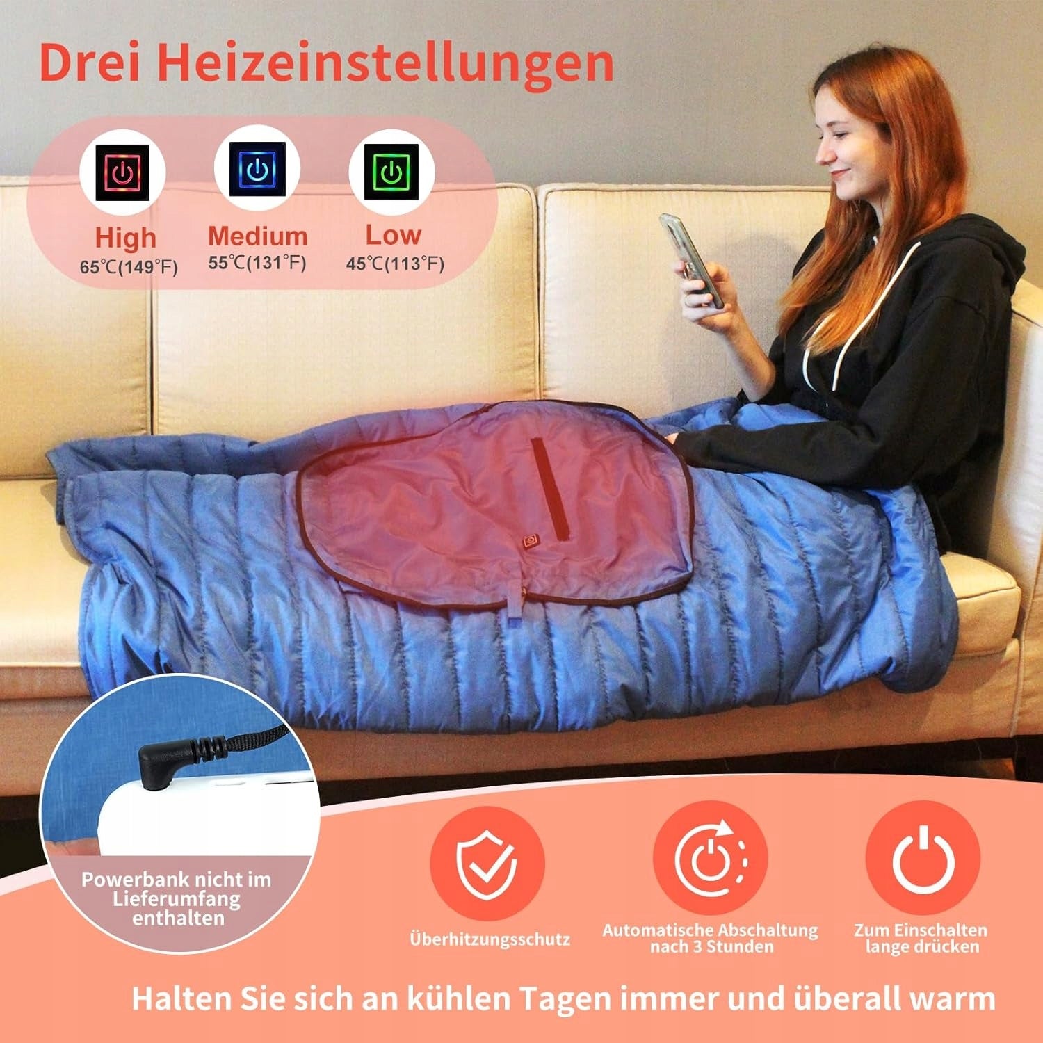 HEATED ELECTRIC BLANKET WARM SOFT WITH COVER 137 x 97 CM Medical device no