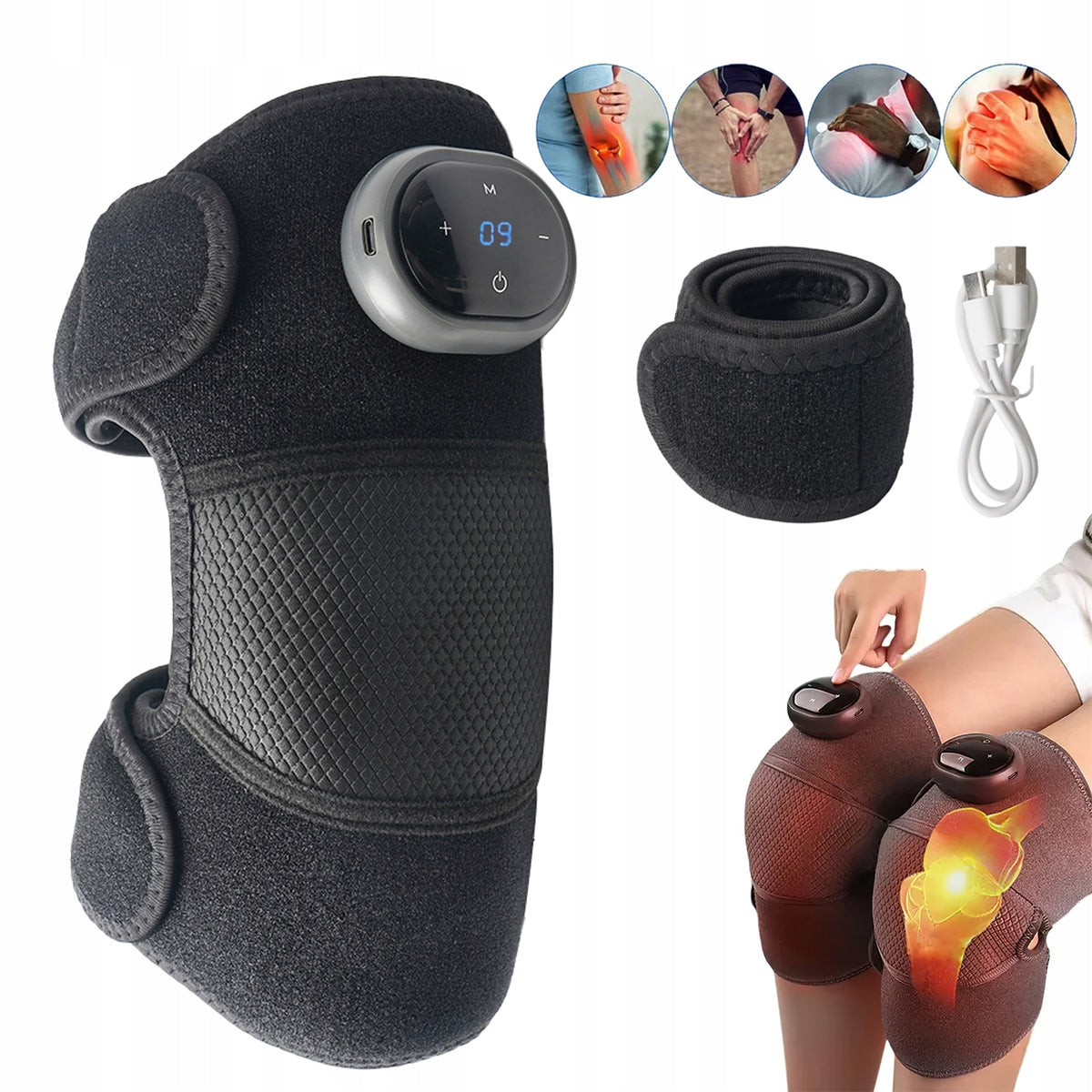 HEATED KNEE MASSAGER FOR PAIN RELIEF, WITH HEATING AND MASSAGE