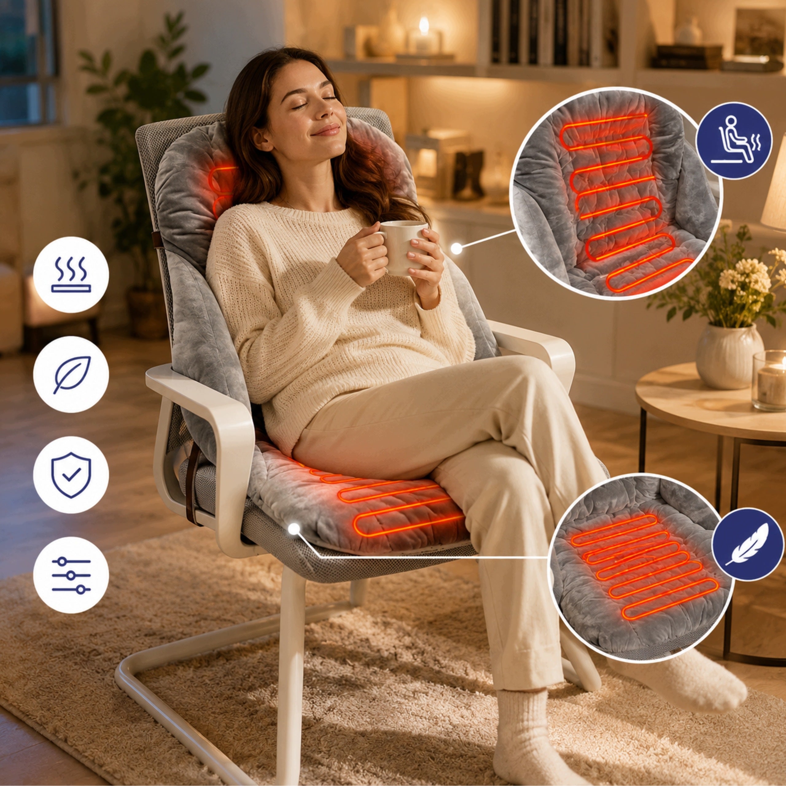 HEATED MAT FOR VELOUR CHAIR 9 LEVELS OF HEATING TIMER 12H GREY Packaging status original