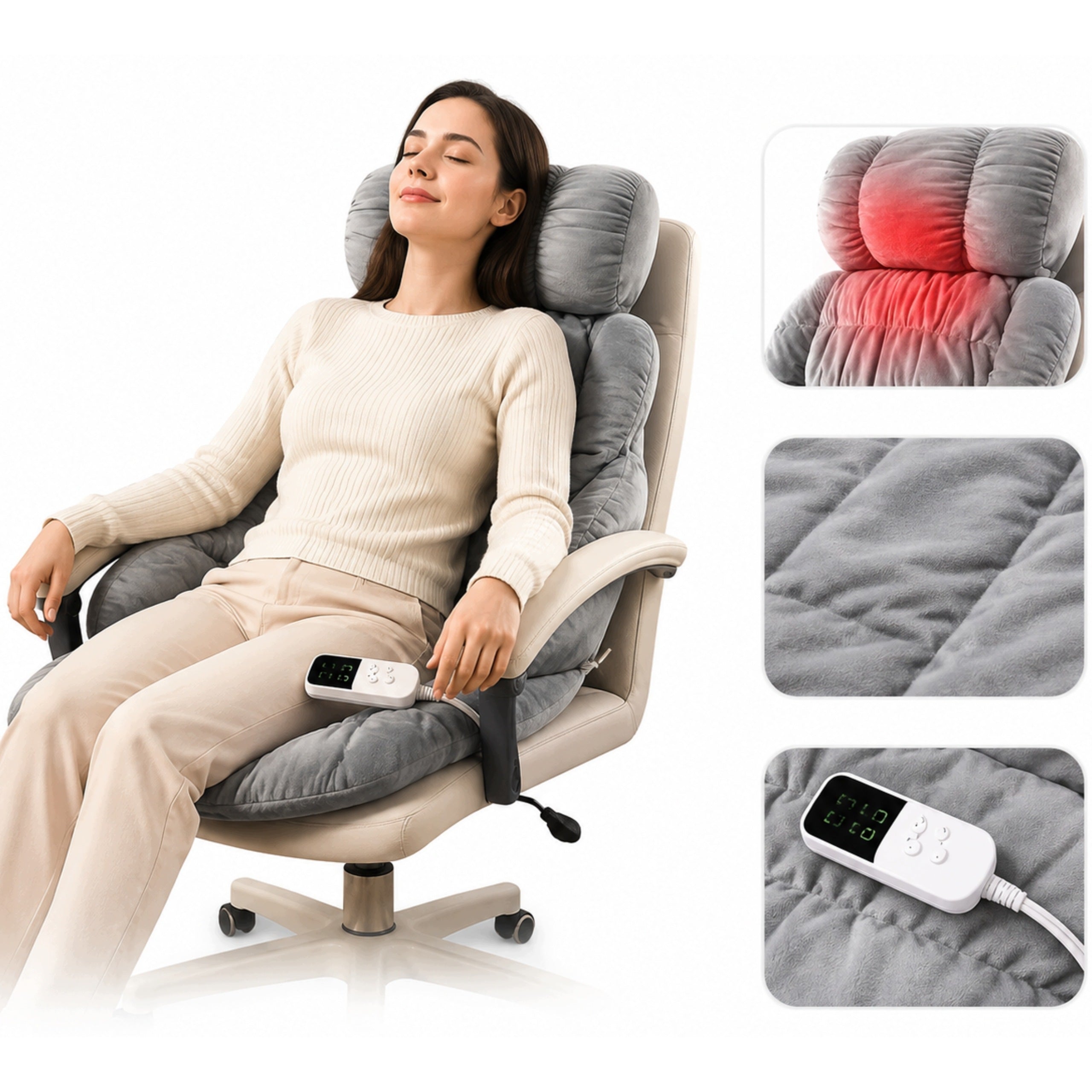 HEATED MAT FOR VELOUR CHAIR 9 LEVELS OF HEATING TIMER 12H GREY