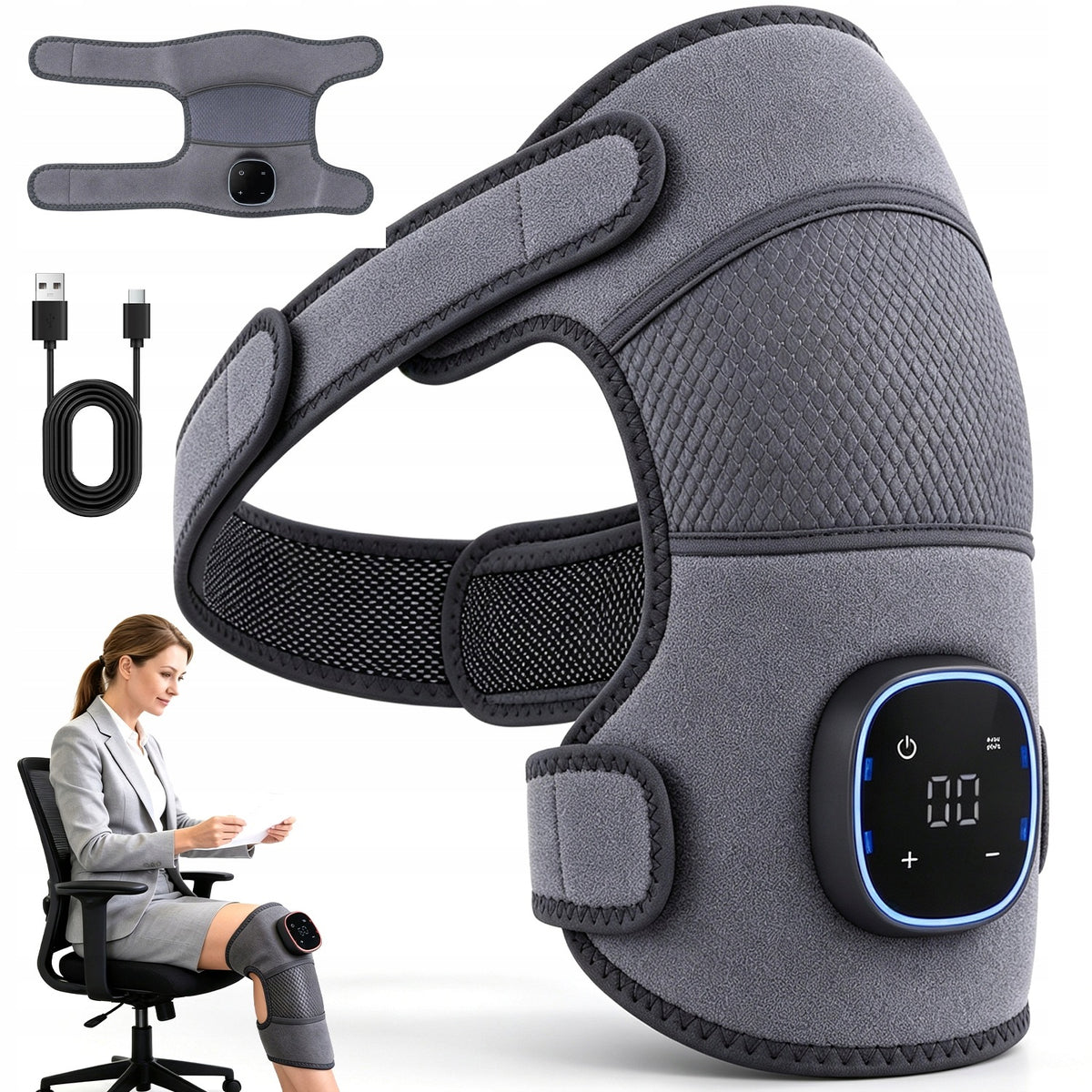 HEATED SHOULDER MASSAGER 1800MAH 3 VIBRATION MODES GREY USB