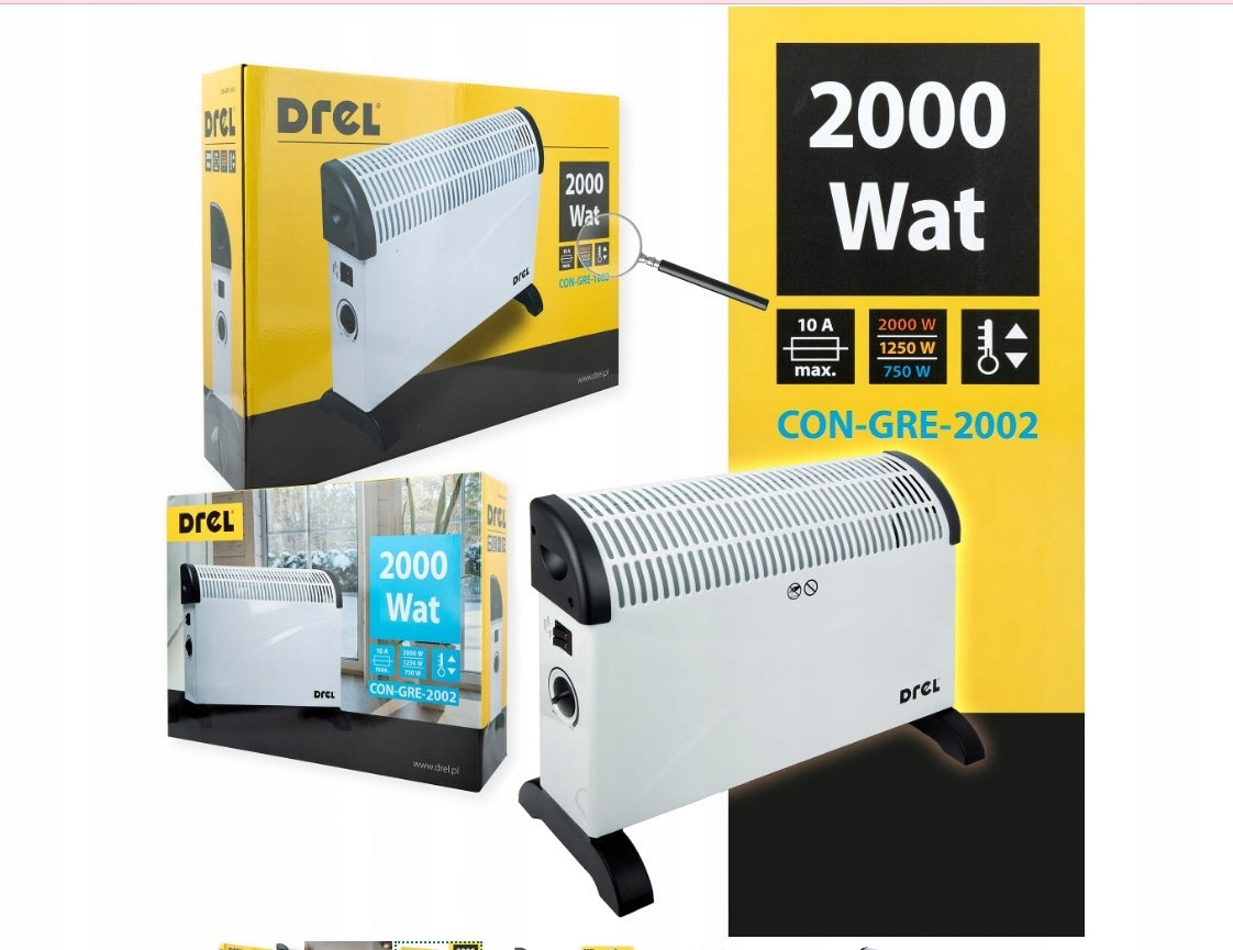 HEATER ELECTRIC CONVECTOR STOVE 2000W THERMOSTAT TURBO FAN Manufacturer code CON-GRE-2002