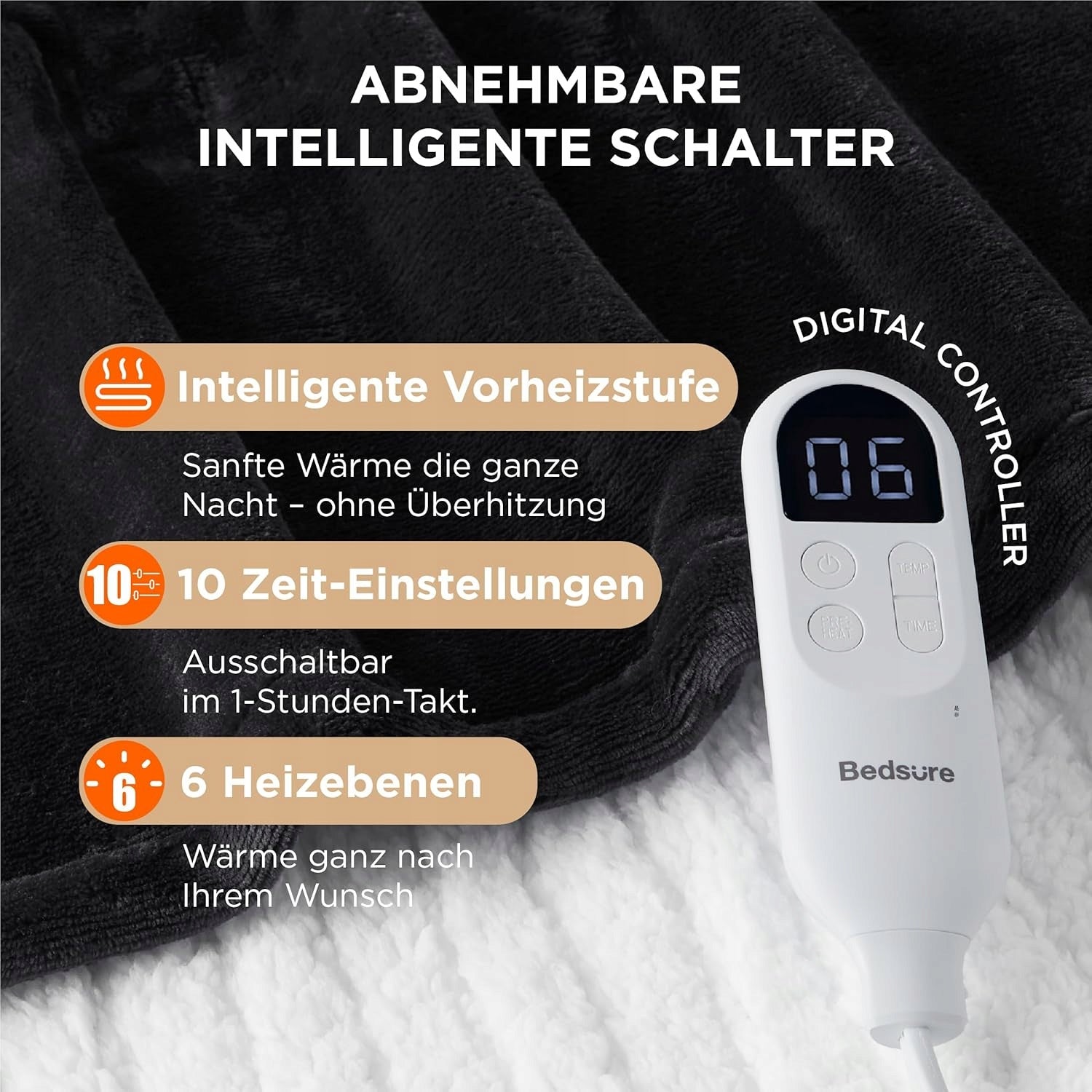 HEATING BLANKET ELECTRIC DUVET CONTROLLED BY REMOTE CONTROL 6 MODES TIMER 130x180CM Medical device no