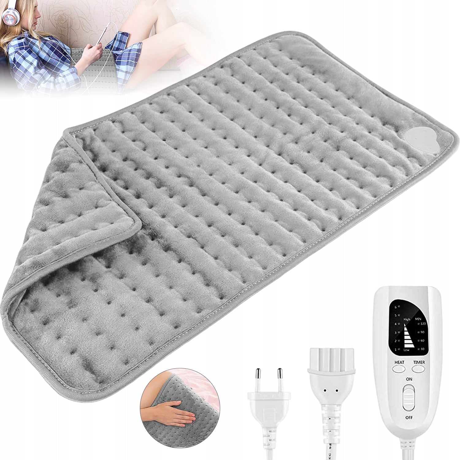HEATING MAT ELECTRIC FLANNEL BLANKET 60X30CM 6 TEMPERATURE LEVELS TIMER