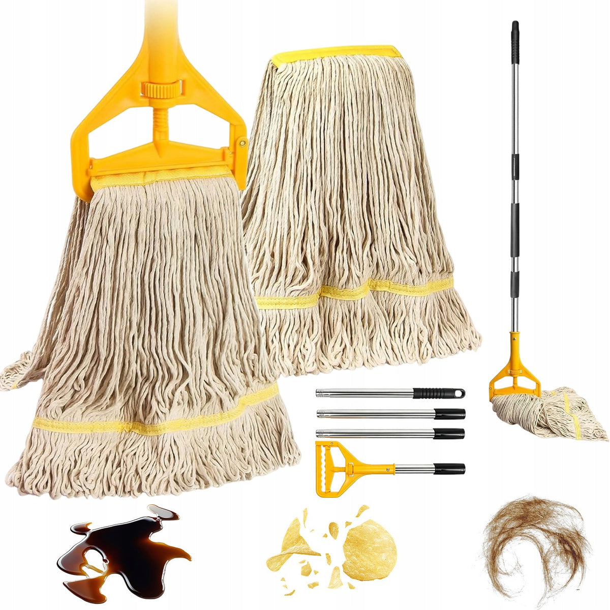 HEAVY INDUSTRIAL COTTON MOP 1 5M WITH 2 INTERCHANGEABLE TIPS
