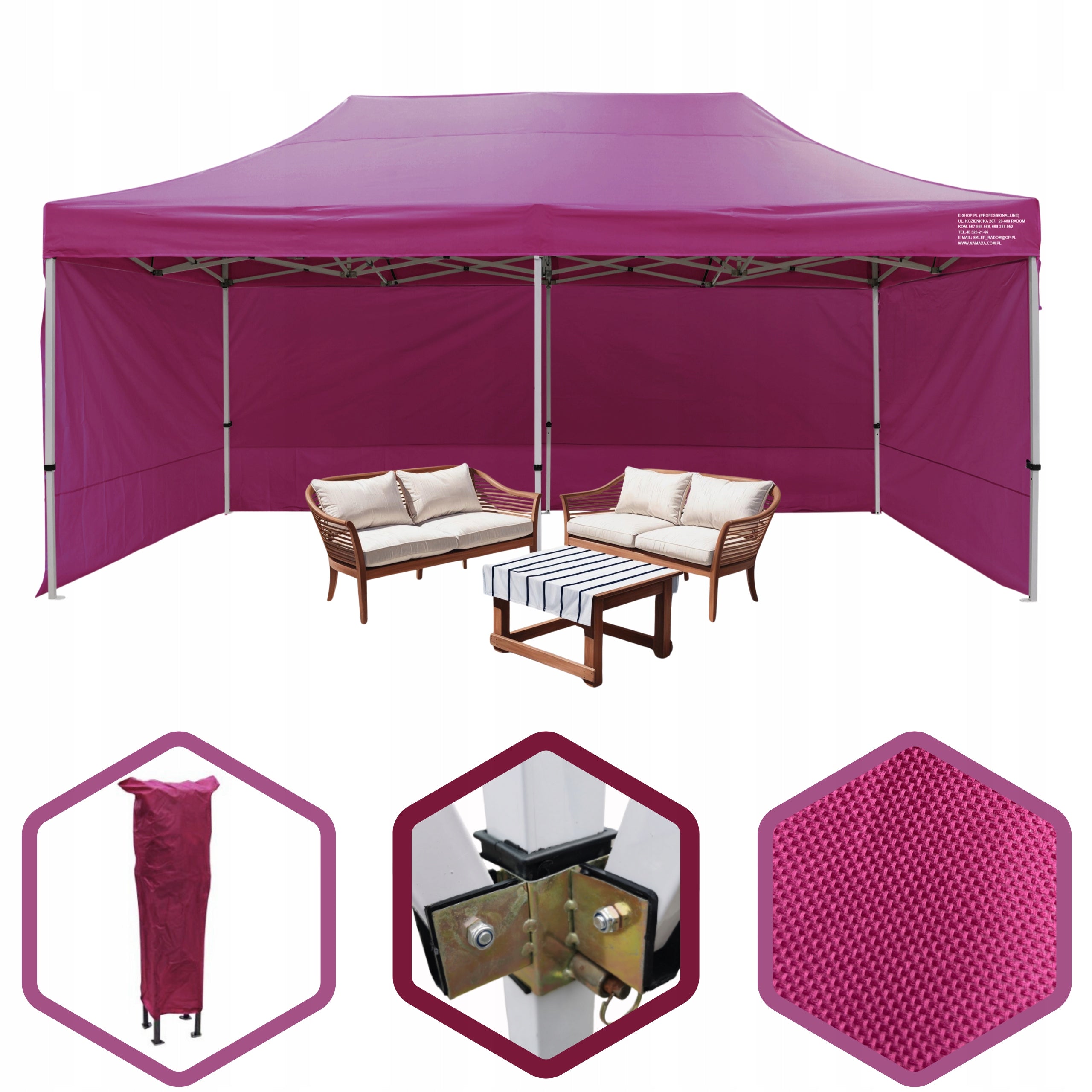 HEAVY TENT 3X6 BORDO 68 kg commercial pavilion Namaxa garden connectors metal