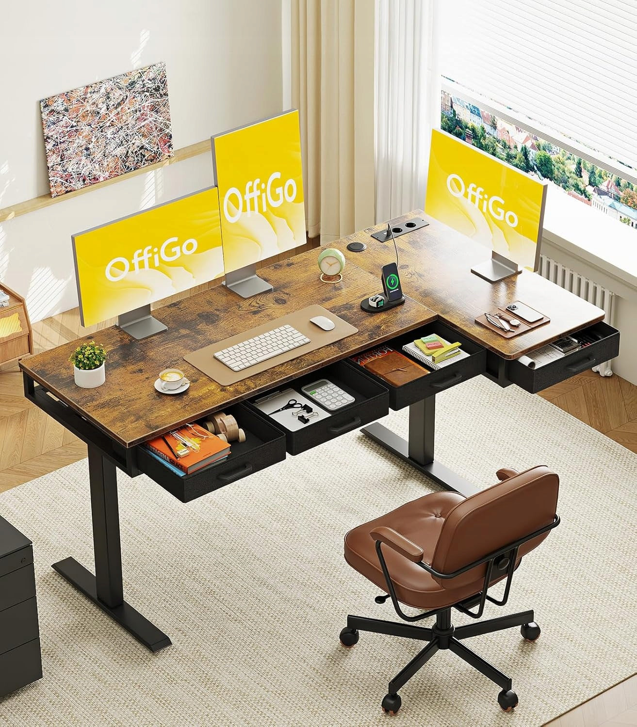 HEIGHT ADJUSTABLE REVERSIBLE DESK WITH 4 DRAWERS ELEGANT OFFICE EAN (GTIN) 0099824584612