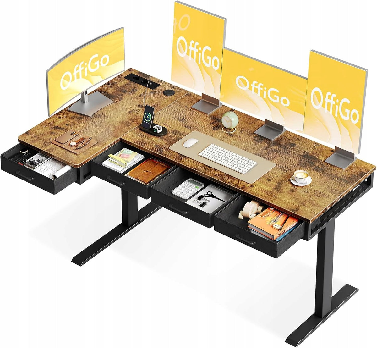HEIGHT ADJUSTABLE REVERSIBLE DESK WITH 4 DRAWERS ELEGANT OFFICE