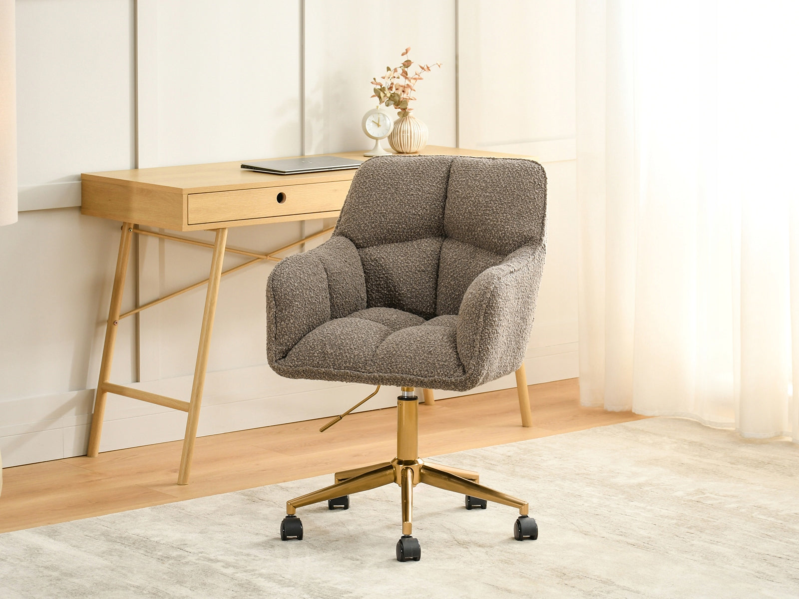 HEIGHT ADJUSTABLE SWIVEL OFFICE CHAIR DARK BEIGE ISLA LEG GOLD Manufacturer code 5907698651383