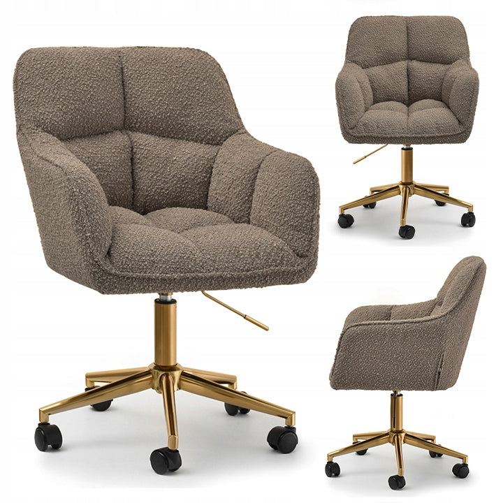 HEIGHT ADJUSTABLE SWIVEL OFFICE CHAIR DARK BEIGE ISLA LEG GOLD