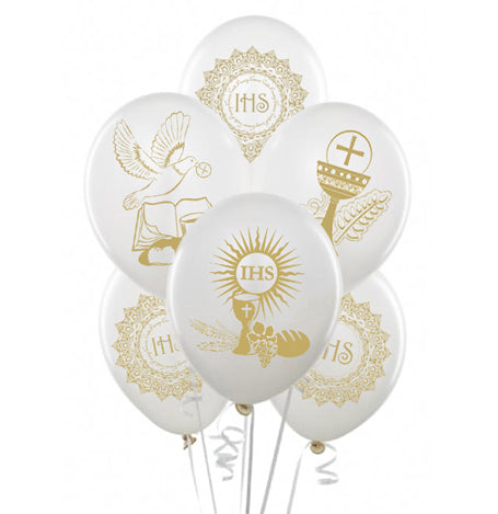 HELIUM BOTTLE + COMMUNION BALLOONS White with Print Holy Communion Set Cylinder capacity 0.25 m3