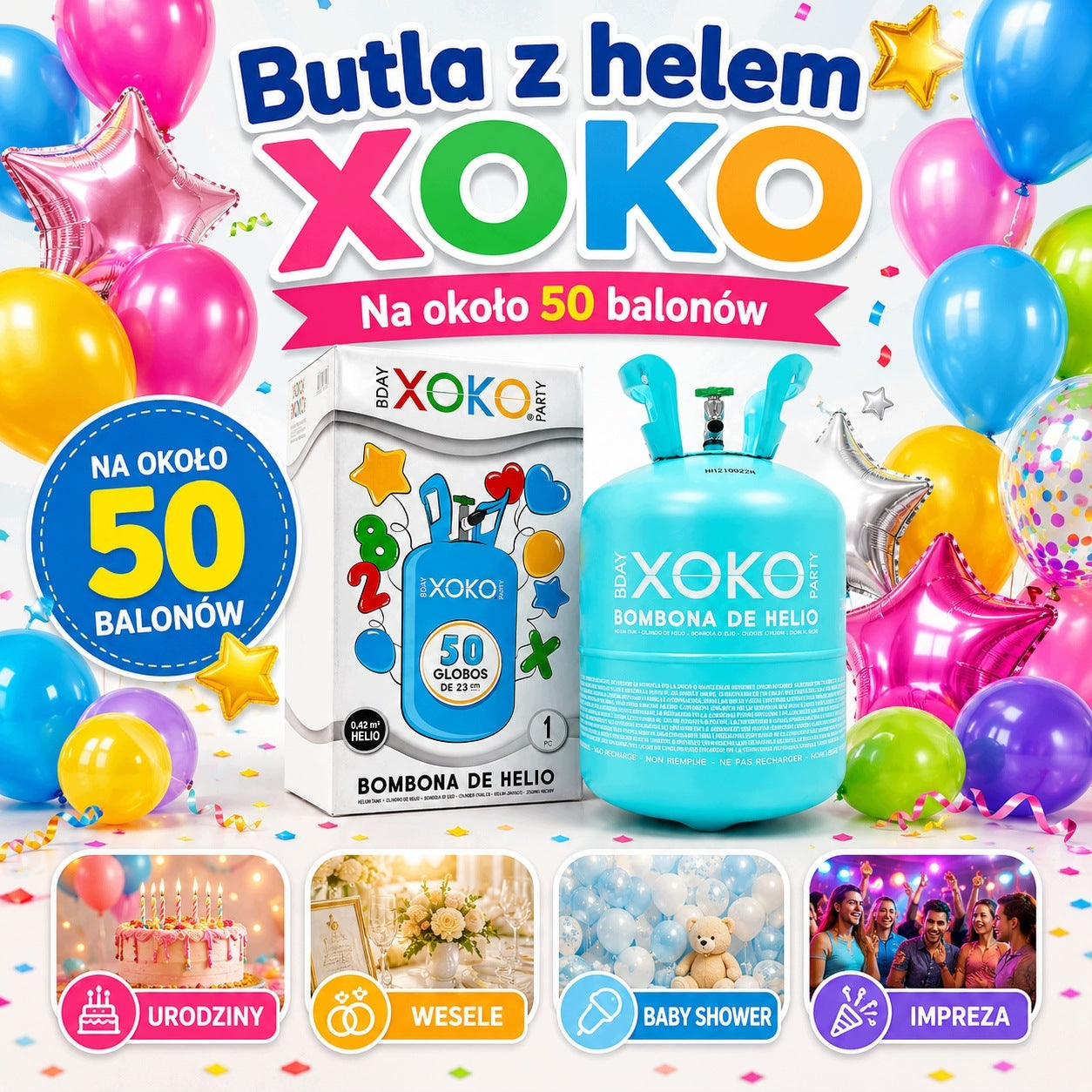 HELIUM CYLINDER FOR 50 BALLOONS HELIUM FOR BALLOONS PARTY HELIUM CYLINDER FOR BIRTHDAY Packaging status original