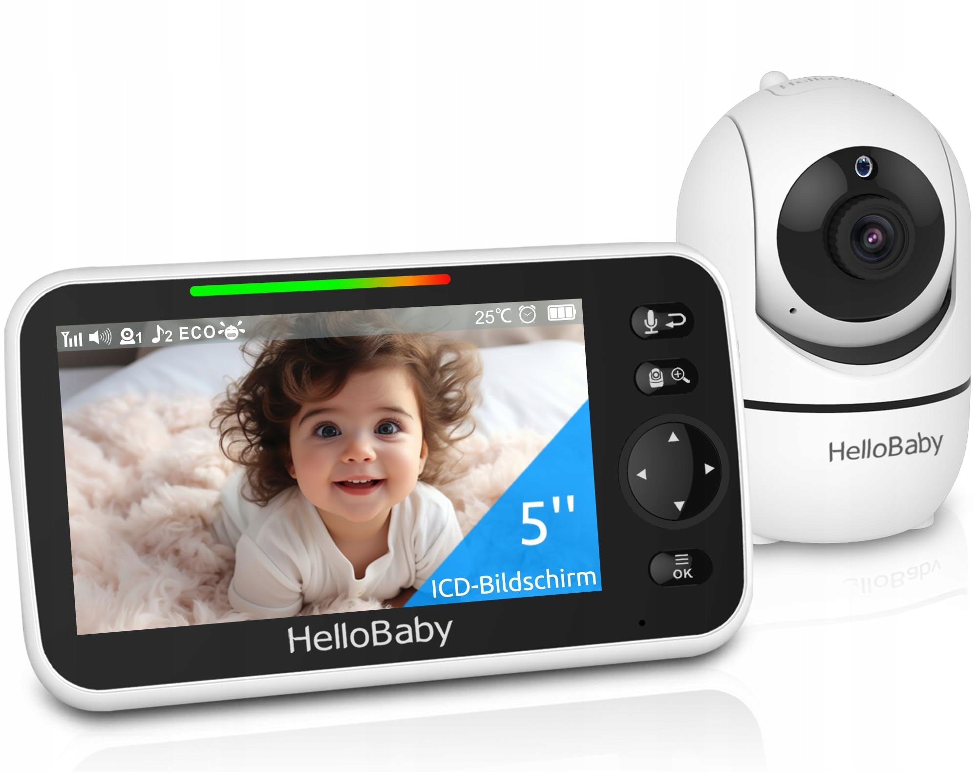 HELLOBABY Babyfon Camera 30h Battery 5 Inch Screen Without WiFi 2 Pages Audio