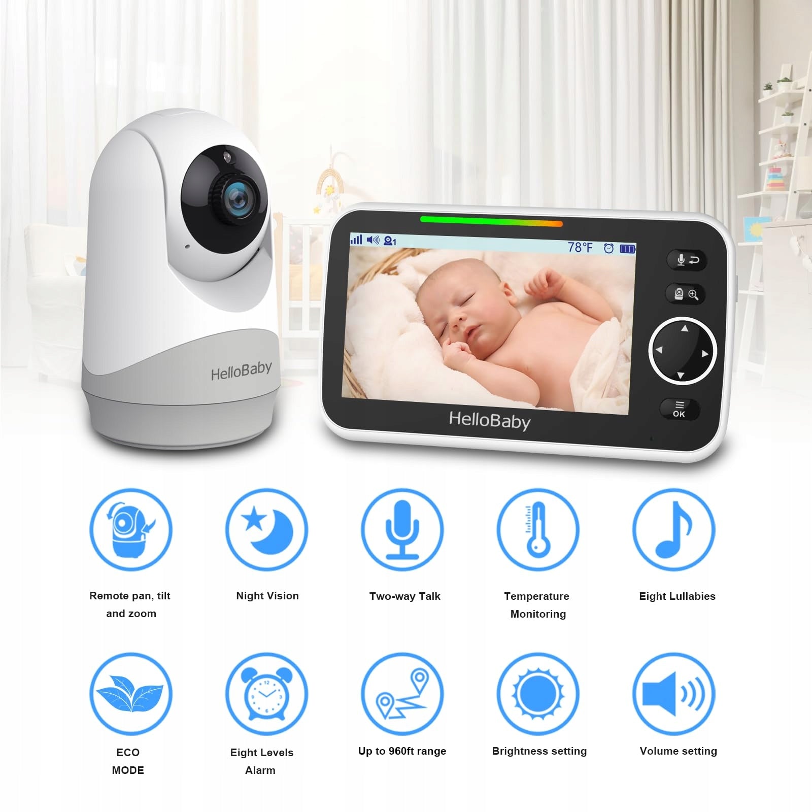 HELLOBABY Monitor With Audio Camera 5 Inch Screen 3500mAh Battery Packaging status original