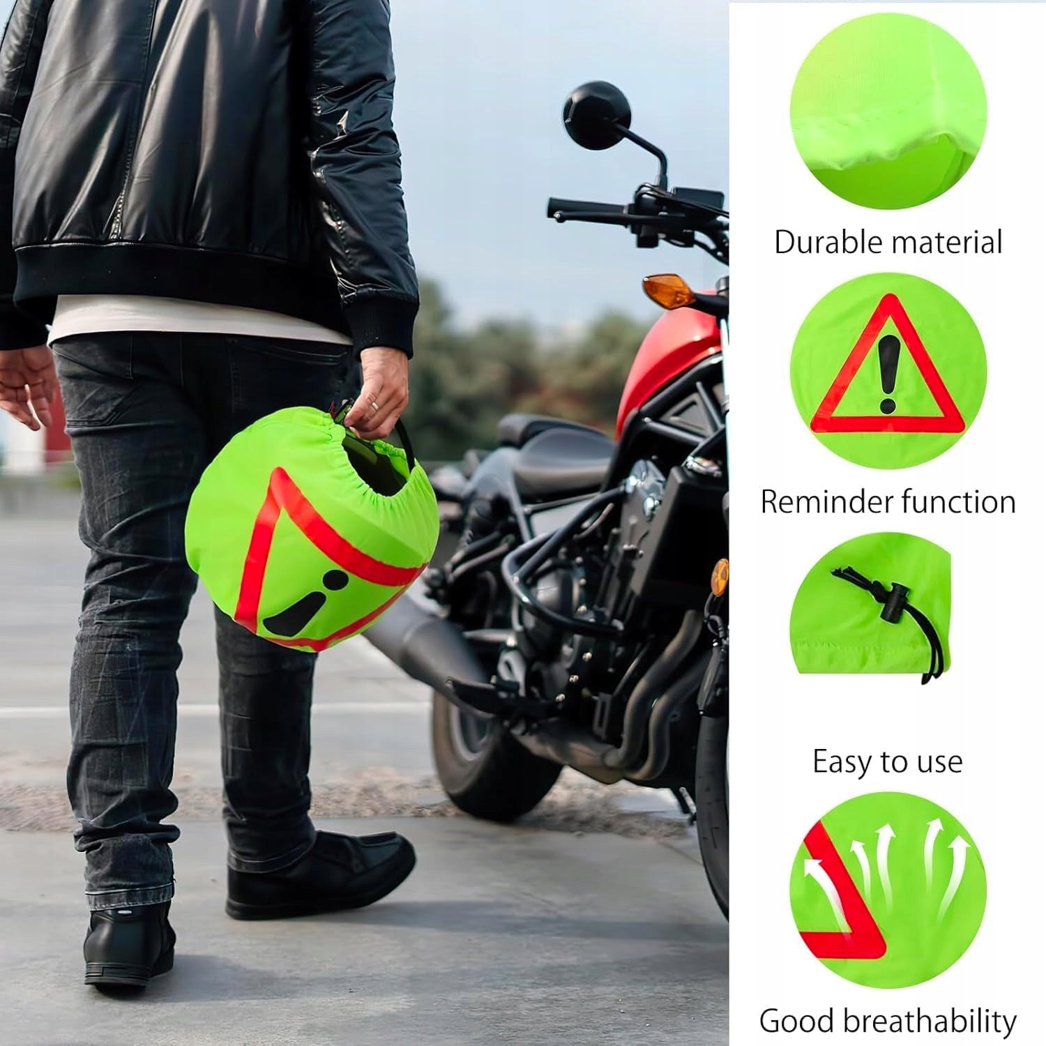 HELMET COVER WARNING TRIPLET IN FLUORESCENT GREEN Customs tariff code 63079010