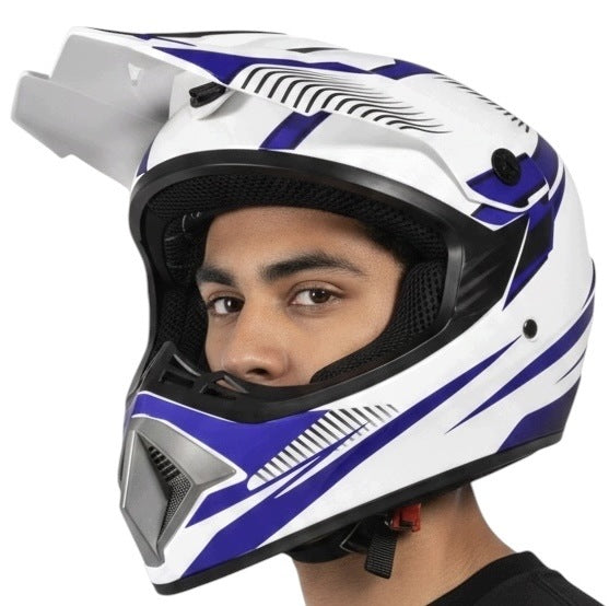 HELMET CROSS ENDURO WHITE BLUE MAT OFF ROAD QUAD SCOOTER BMX L 59-60cm Packaging status original