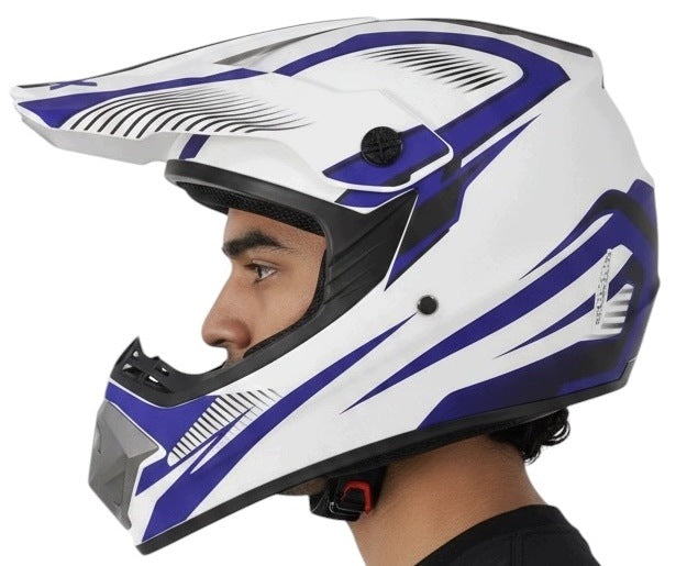 HELMET CROSS ENDURO WHITE BLUE MAT OFF ROAD QUAD SCOOTER BMX L 59-60cm