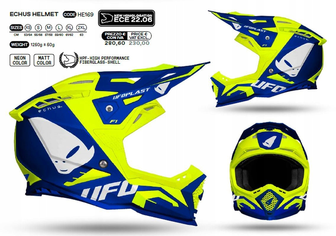 HELMET ECHUS CROSS FIBERGLASS BLUE/YELLOW FLUO SIZE L (ECE 22R06