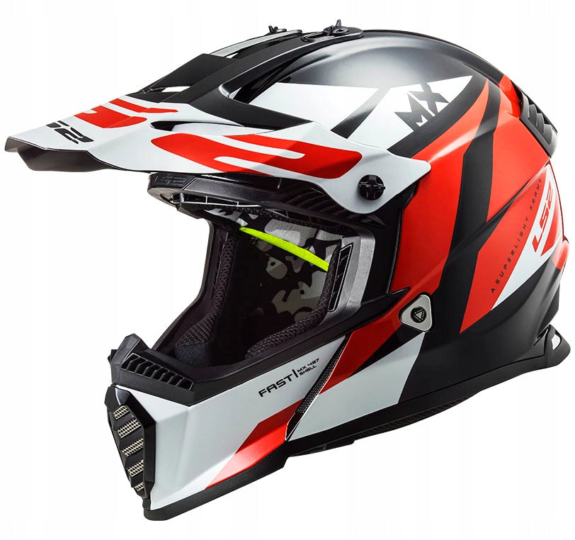 HELMET LS2 MX437 FAST EVO STRIKE BLACK WHITE RED SIZE. XXL
