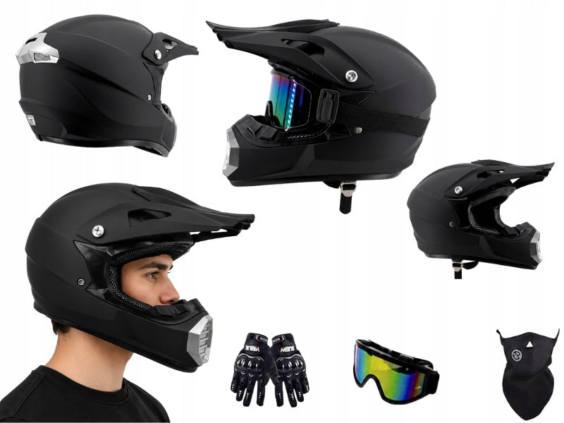HELMET MOTOCROSS CROSS ENDURO ATV OFF ROAD size XL 58-59CM BLACK ABS FULFACE