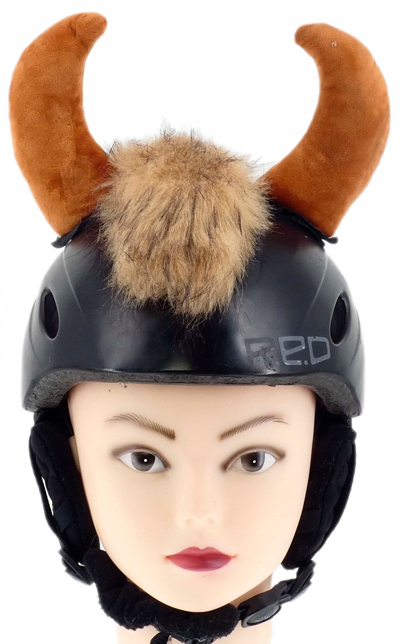 HELMET ORNAMENT FOR MOTORCYCLE HELMET VELCRO HORNS BULL FURRY Packaging status original