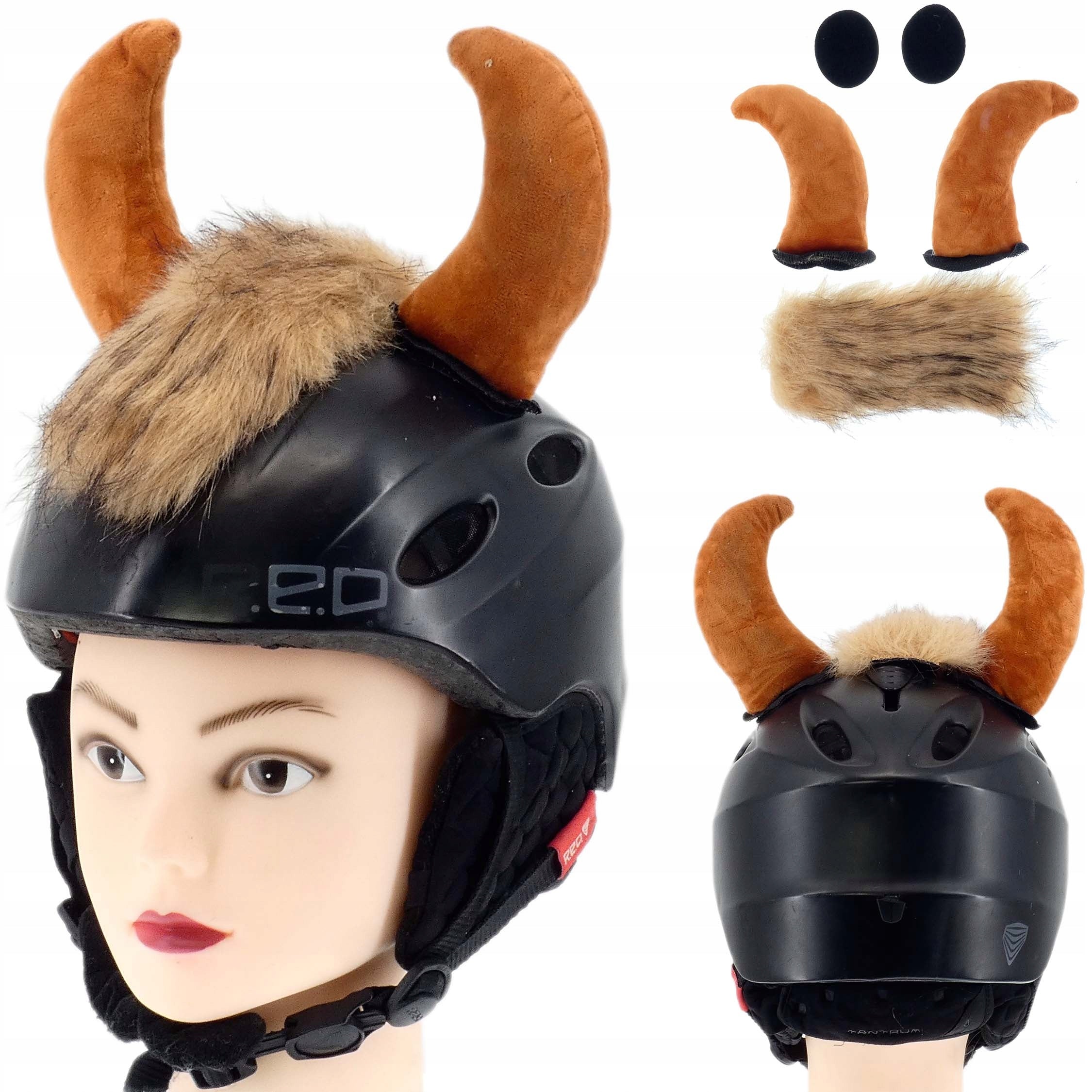 HELMET ORNAMENT FOR MOTORCYCLE HELMET VELCRO HORNS BULL FURRY