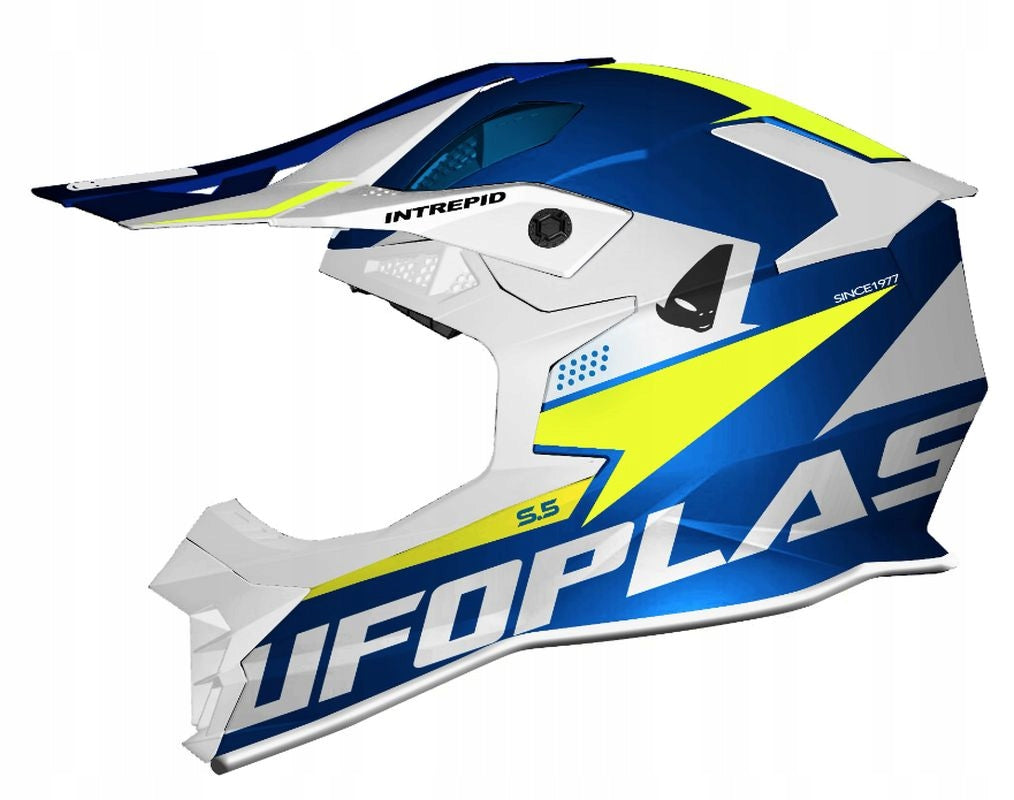 HELMET UFO INTREPID CROSS enduro quad atv white blue fluo Size S
