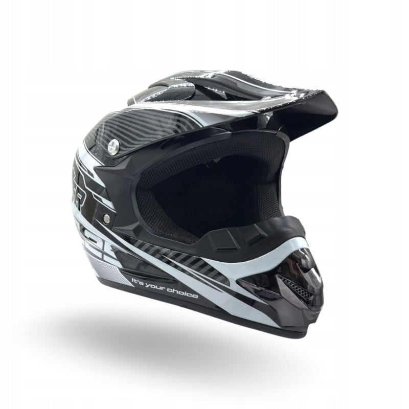 HELMET XTR JUNIOR CHILDREN'S CROSS ENDURO MOTORCYCLE SCOOTER BLACK AND WHITE L