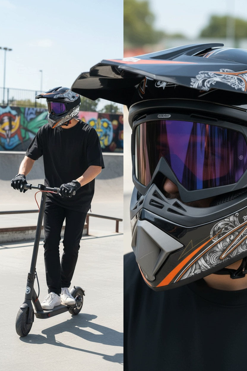 HELMET black + GOGGLES + GLOVES SCOOTER ELECTRIC BMX BIKE XL 61-62cm Manufacturer's catalog number MD905XL