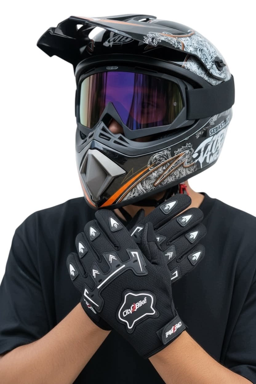 HELMET black + GOGGLES + GLOVES SCOOTER ELECTRIC BMX BIKE XL 61-62cm Packaging status original