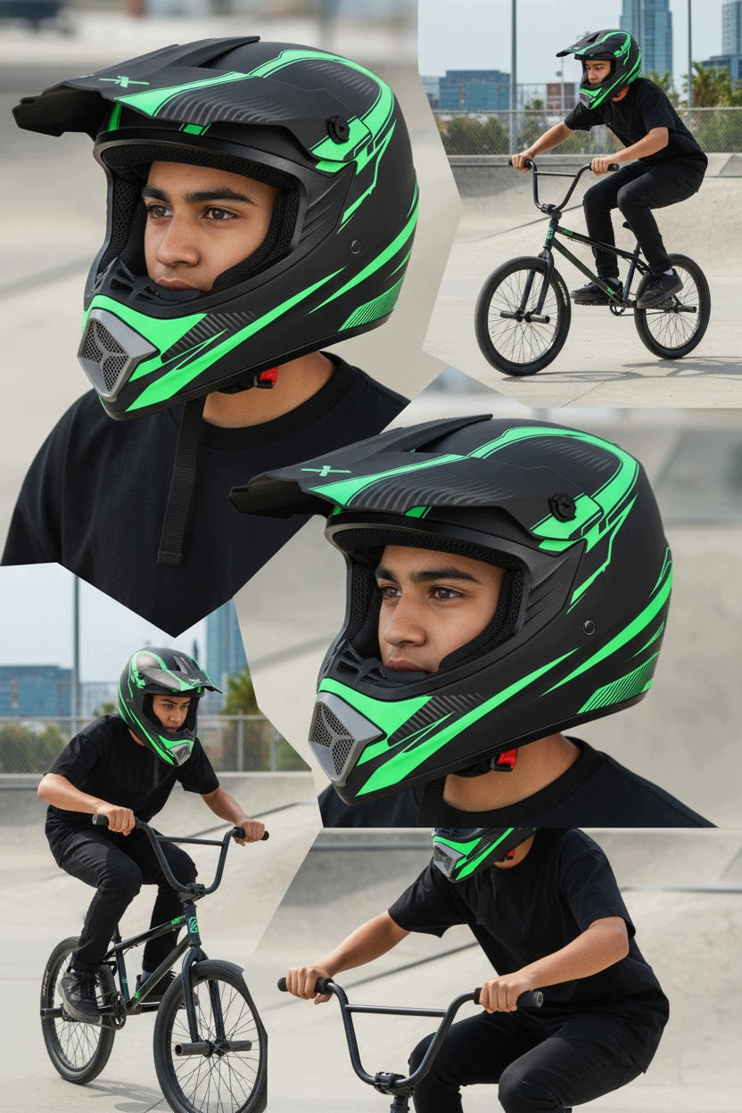 HELMET off road ENDURO CROSS QUAD BIKE SCOOTER BLACK GREEN L 59-60cm Packaging status original