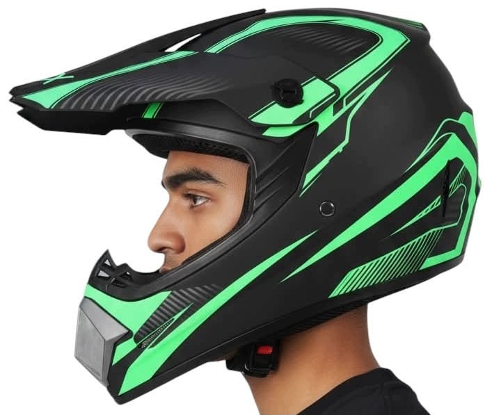 HELMET off road ENDURO CROSS QUAD BIKE SCOOTER BLACK GREEN L 59-60cm